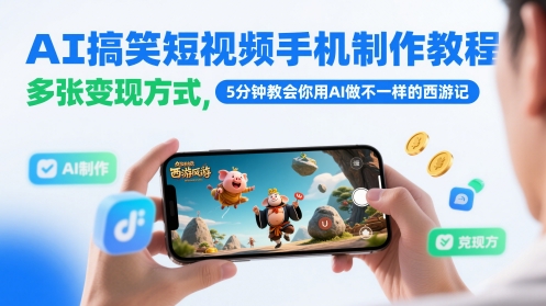 AI搞笑短视频手机制作教程，多张变现方式，5分钟教会你用AI做不一样的西游记财创网络学堂-引流教程-网赚教程-副业教程-引流技术-副业-网络赚钱项目课程网