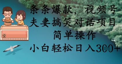 条条爆款，视频号夫妻搞笑对话项目，简单操作，小白轻松日入3张+-课程网