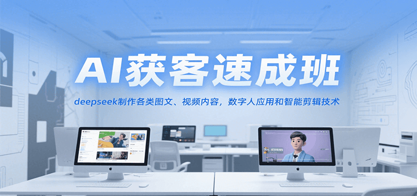 AI获客速成班，deepseek制作各类图文、视频内容，数字人应用和智能剪辑技术财创网络学堂-引流教程-网赚教程-副业教程-引流技术-副业-网络赚钱项目课程网