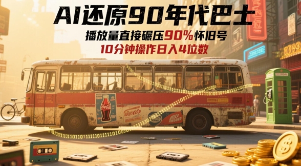 AI还原90年代巴士，一帧就让70后泪崩，播放量直接碾压90%怀旧号，每天操作十分钟，日入四位数财创网络学堂-引流教程-网赚教程-副业教程-引流技术-副业-网络赚钱项目课程网