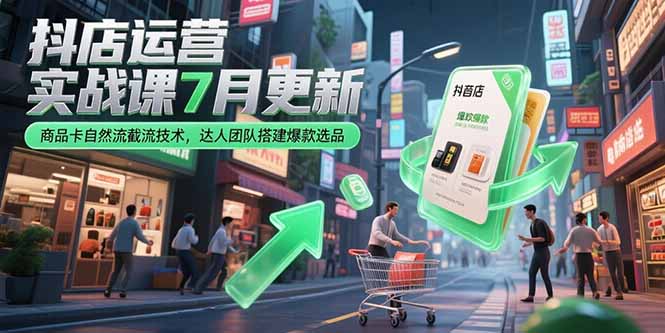 抖店运营实战课7月更新，商品卡自然流截流技术，达人团队搭建爆款选品财创网络学堂-引流教程-网赚教程-副业教程-引流技术-副业-网络赚钱项目课程网